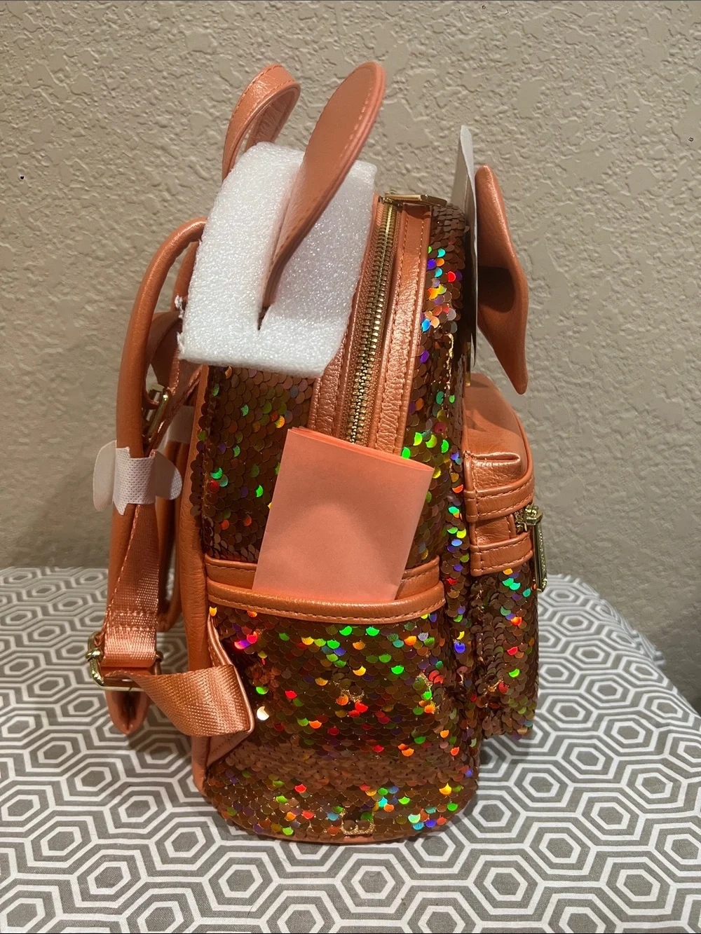 Disney parks peach sequin backpack